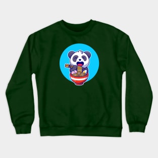 Cute Panda Eating Noodle Ramen With Chopstick Cartoon Crewneck Sweatshirt